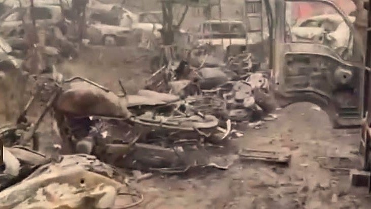 <div class="paragraphs"><p>Screengrab of video showing 450 vehicles that gutted in fire that broke out at a police yard in Wazirabad of New Delhi on January 29, 2024.</p></div>