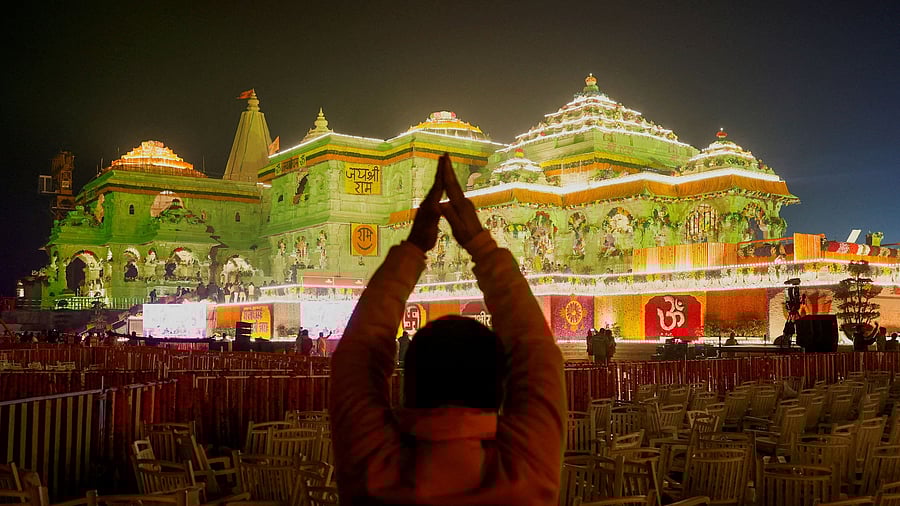 <div class="paragraphs"><p>A devotee prays near the Lord Ram temple after its inauguration.</p></div>