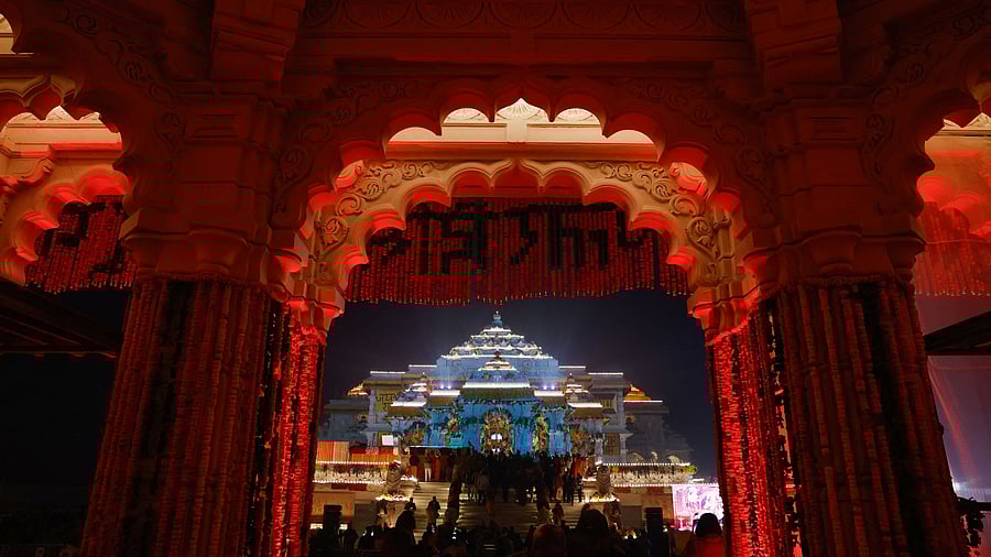 <div class="paragraphs"><p>Devotees gather in front of the Lord Ram temple after its inauguration in Ayodhya, India, January 22, 2024. </p></div>