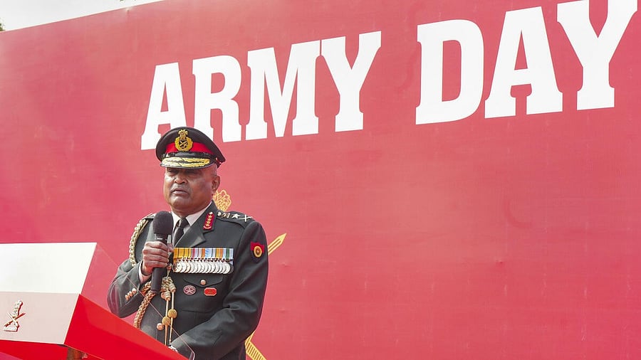 <div class="paragraphs"><p>Army chief Gen Manoj Pande addresses a press conference after Army Day 2024 celebrations, in Lucknow, Monday, Jan. 15, 2024.</p></div>