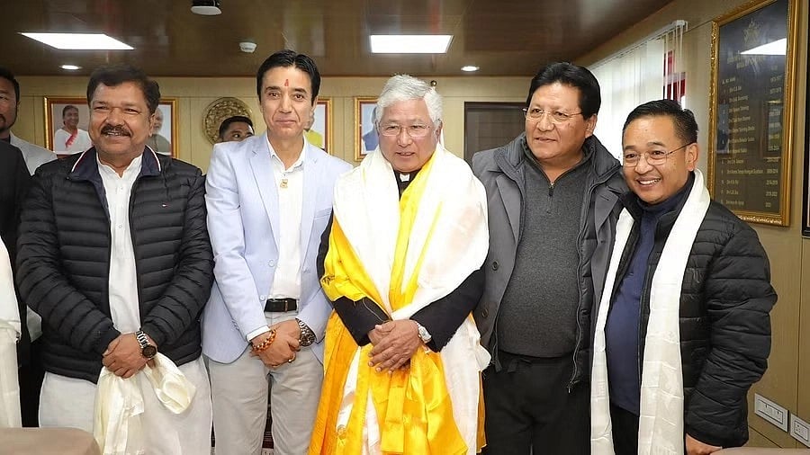 <div class="paragraphs"><p>Dorjee Tshering Lepcha along with Sikkim CM and BJP leaders in Gangtok.</p></div>