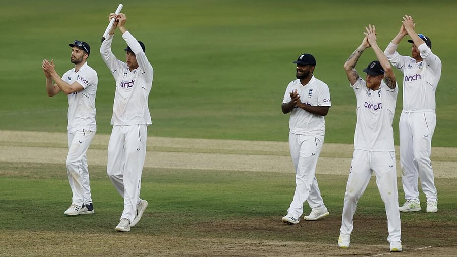 <div class="paragraphs"><p>England's Ben Stokes applaud the fans and celebrate after winning the first Test match</p></div>
