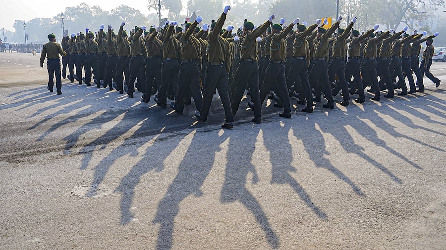 <div class="paragraphs"><p>Indian Army contingent during rehearsal for the Republic Day Parade 2024 at the Kartavya Path, in New Delhi, Monday, Jan. 15, 2024.</p></div>