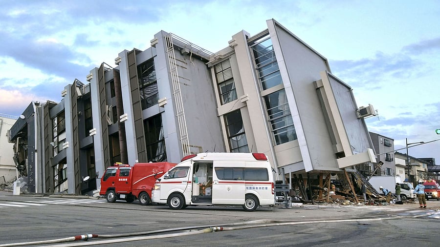 <div class="paragraphs"><p>A collapsed building caused by an earthquake is seen in Wajima, Ishikawa prefecture, Japan January 2, 2024, in this photo released by Kyodo.</p></div>