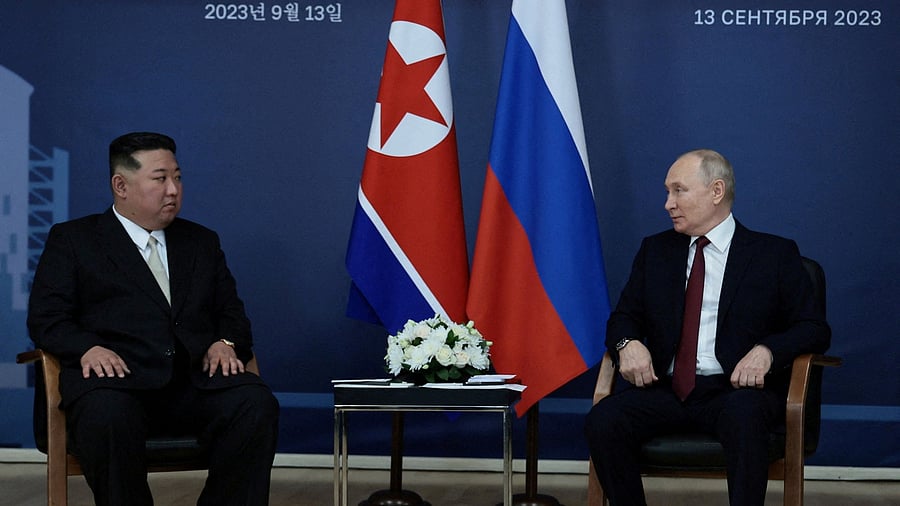 <div class="paragraphs"><p>File Photo: Russia's President Vladimir Putin meets with North Korea's leader Kim Jong Un at the Vostochny Сosmodrome in the far eastern Amur region, Russia, September 13, 2023.</p></div>