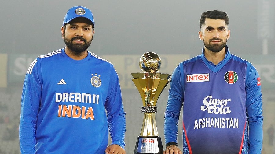 <div class="paragraphs"><p>India skipper Rohit Sharma (L) and Afghanistan captain&nbsp;Ibrahim Zadran (R).</p></div>