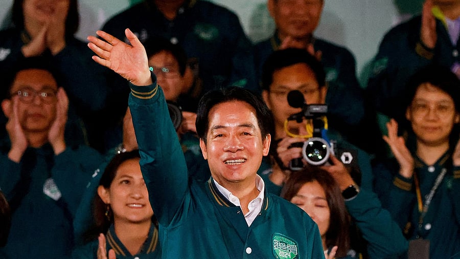 <div class="paragraphs"><p>Taiwan President-elect Lai Ching-te, of Democratic Progressive Party's  gestures as he attends a rally following the victory in the presidential elections, in Taipei, Taiwan January 13, 2024. </p></div>