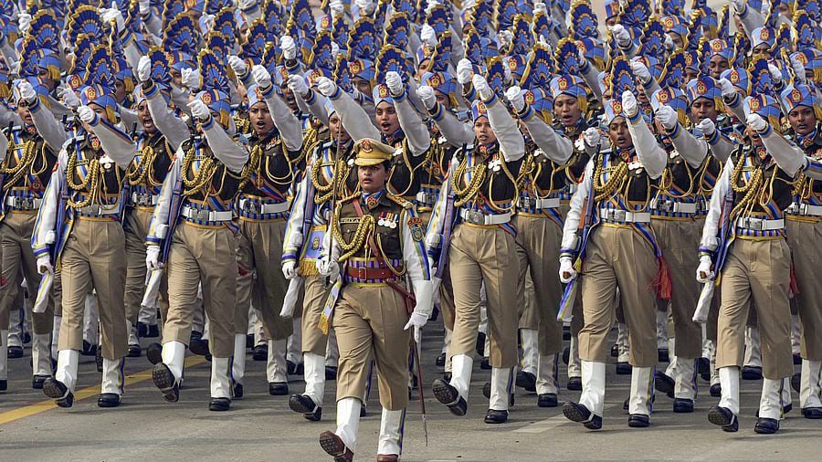 <div class="paragraphs"><p>Women personnel in a marching contingent of the Central Reserve Police Force (CRPF) during the 75th Republic Day celebrations, at the Kartavya Path in New Delhi, Friday, January 26, 2024.</p></div>