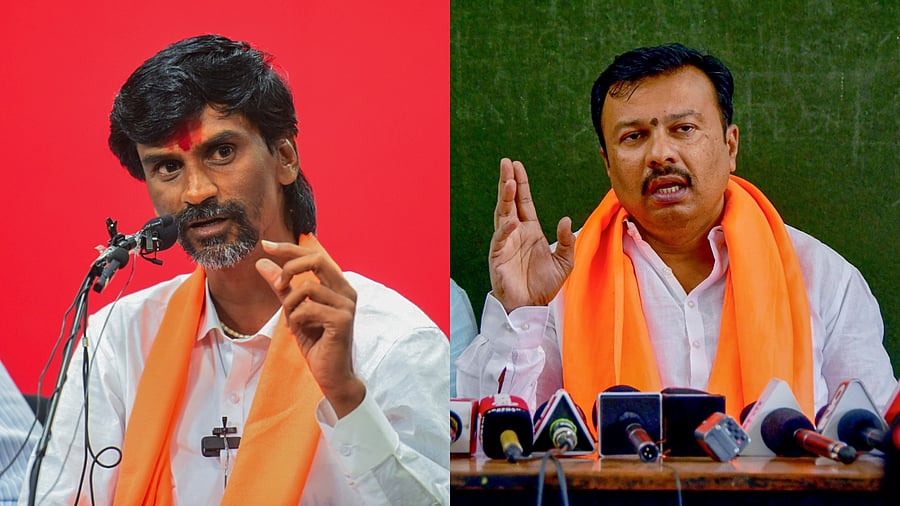<div class="paragraphs"><p>(From left to right) A file phot of Maratha reservation activist Manoj Jarange Patil; Maratha leader Ajay Maharaj Baraskar addresses a press conference, in Mumbai on Wednesday. </p></div>