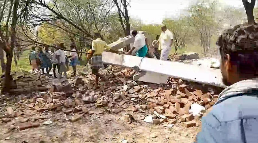 <div class="paragraphs"><p>Locals near the fire-cracker factory where a blast took place in Virudhunagar, Tamil Nadu, Saturday, Feb. 17, 2024.</p></div>