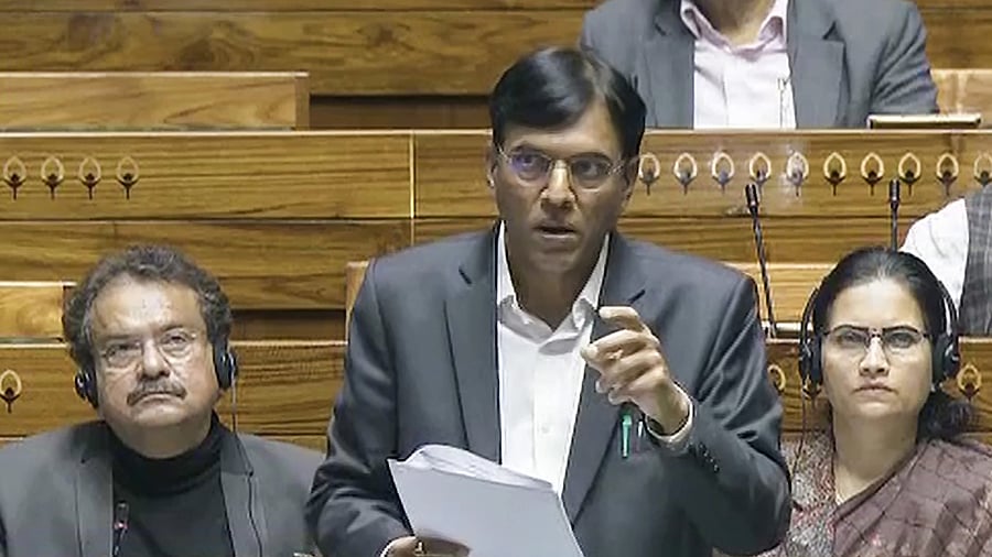 <div class="paragraphs"><p>Union Minister Mansukh Mandaviya speaks in the Lok Sabha during the Budget session of Parliament, in New Delhi, Friday, February 9, 2024.</p></div>
