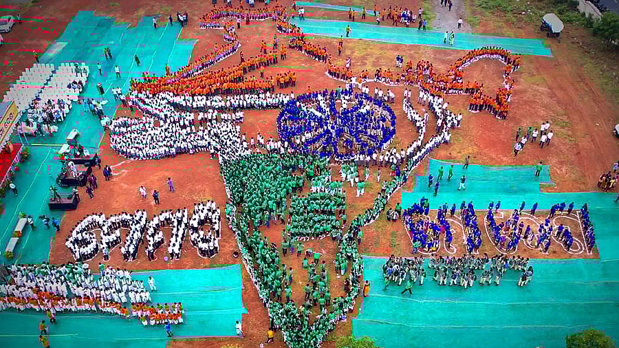 <div class="paragraphs"><p>Students form the Indian map in tricolour. Representative photo.</p></div>