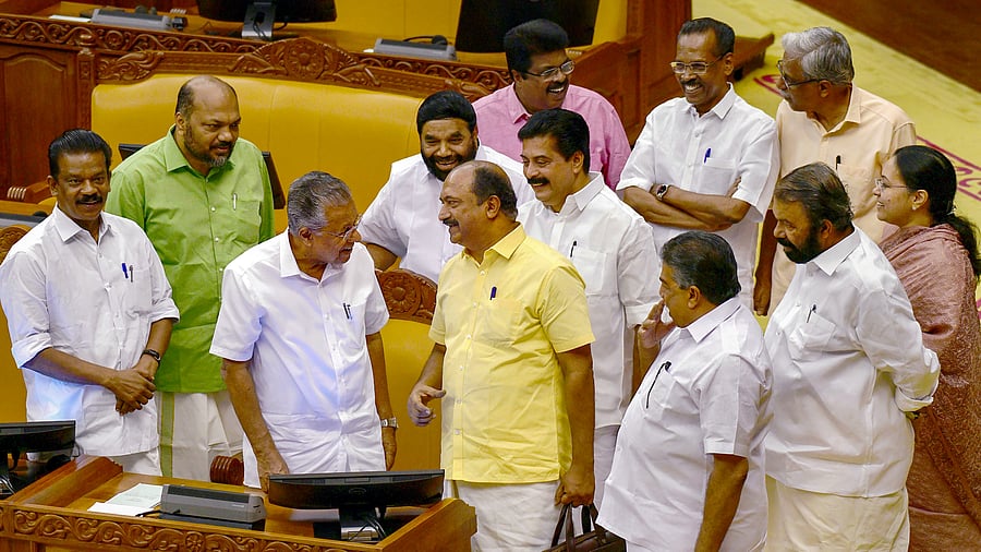<div class="paragraphs"><p>Kerala Finance Minister KN Balagopal greets Chief Minister Pinarayi Vijayan during the Budget session. </p></div>