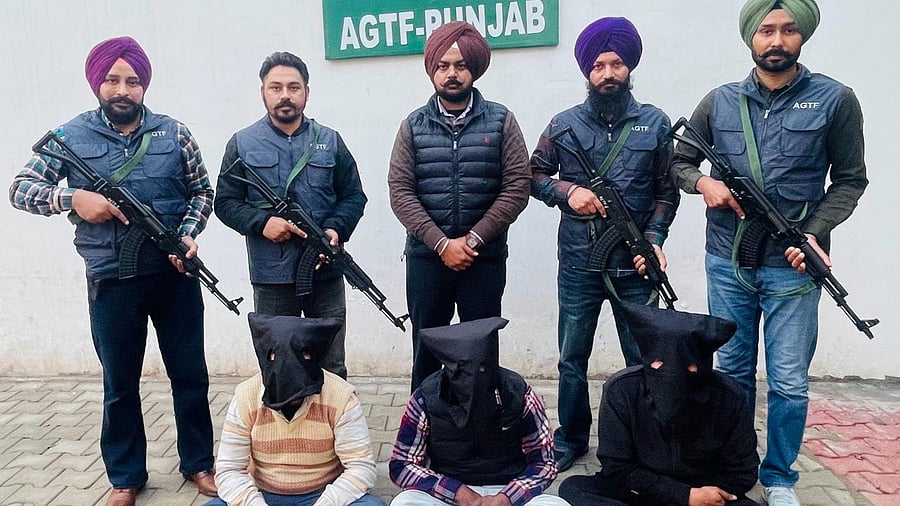<div class="paragraphs"><p>The three associates of terrorists, Lakhbir Singh Landa and Harwinder Singh Rinda, in the custody of Punjab police on Wednesday&nbsp;</p></div>