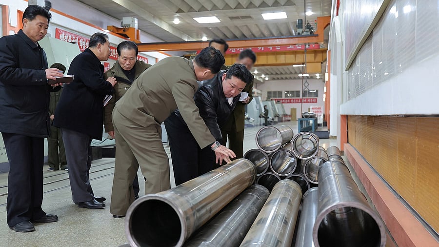 <div class="paragraphs"><p>North Korean leader Kim Jong Un inspects an armaments factory at an undisclosed location in North Korea.</p></div>