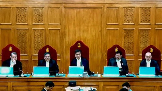 <div class="paragraphs"><p>File Photo: The five-judge bench headed by Chief Justice of India Dr D Y Chandrachud and comprising Justices Sanjiv Khanna, B R Gavai, J B Pardiwala and Manoj Mishra during the pronouncement of the verdict on the electoral bond scheme.</p></div>
