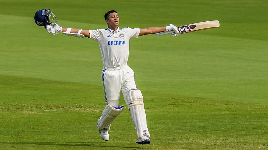<div class="paragraphs"><p>Visakhapatnam: India's Yashasvi Jaiswal celebrates after scoring double century on the second day of the second cricket test match between India and England, at Dr. Y.S. Rajasekhara Reddy Cricket Stadium, in Visakhapatnam, Saturday, Feb. 3, 2024. </p></div>