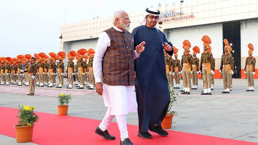 <div class="paragraphs"><p>PM Modi will be meeting Mohamed bin Zayed in Abu Dhabi soon after his arrival today.</p></div>