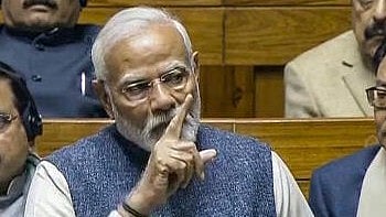 <div class="paragraphs"><p>Prime Minister Narendra Modi speaks in the Lok Sabha during the Budget session of Parliament, in New Delhi, Saturday, Feb. 10, 2024.</p></div>