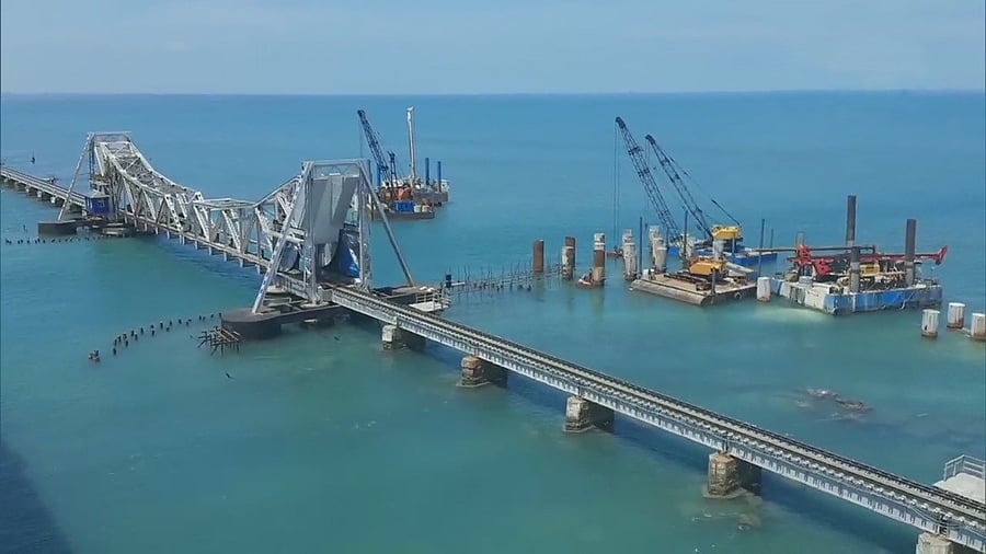 <div class="paragraphs"><p>A photo of the new&nbsp;New Pamban bridge in Rameswaram being constructed.&nbsp;</p></div>