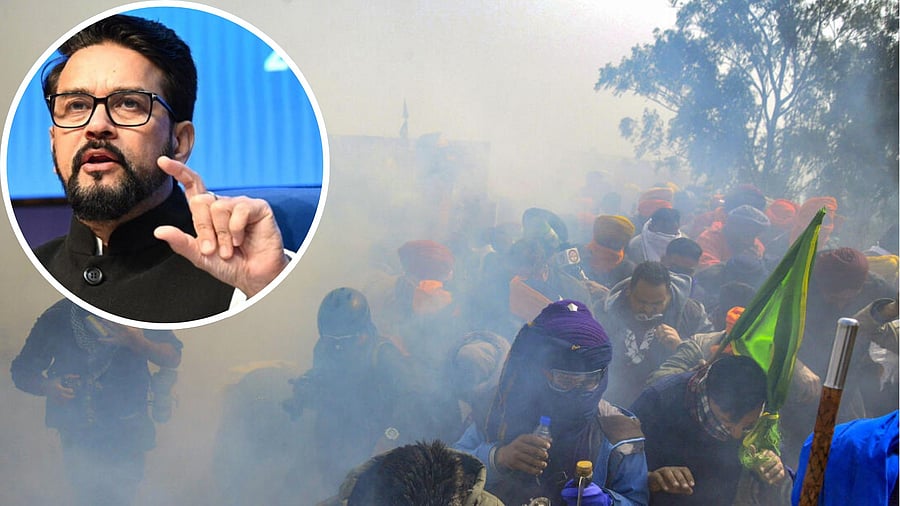 <div class="paragraphs"><p>Photo showing farmers' protest and Anurag Thakur.</p></div>