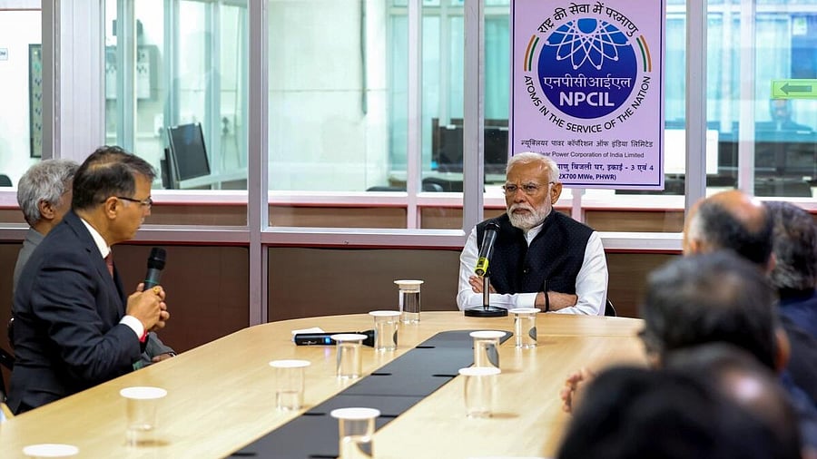<div class="paragraphs"><p>Prime Minister Narendra Modi during his visit to the Kakrapar Atomic Power Station, in Surat district.</p></div>