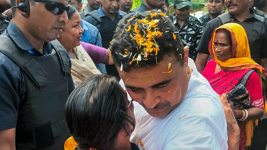 <div class="paragraphs"><p>BJP leader Suvendu Adhikari during a visit to Sandeshkhali, in North 24 Parganas district, Tuesday, Feb 20, 2024.</p></div>