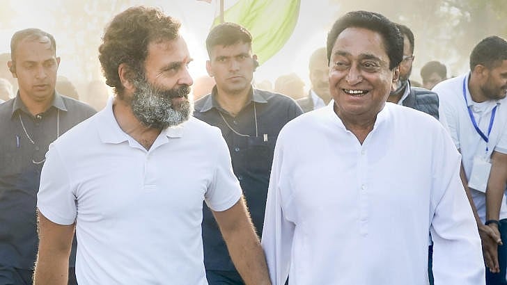 <div class="paragraphs"><p>Kamal Nath (right) with Rahul Gandhi during the Bharat Jodo Yatra.</p></div>