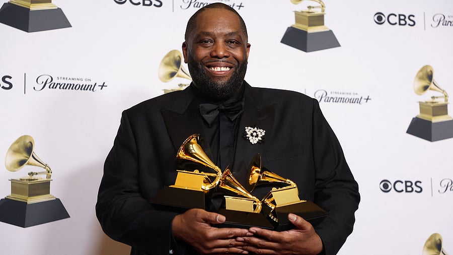 <div class="paragraphs"><p>Killer Mike poses with the Best Eap Album award, the Best Rap Performance award and the Best Rap Song award at the 66th Annual Grammy Awards in Los Angeles.</p></div>