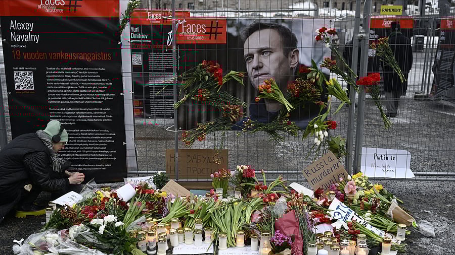 <div class="paragraphs"><p>Tributes are laid at a makeshift memorial, following the death of Russian opposition leader Alexei Navalny, in Helsinki, Finland, February 17, 2024. </p></div>