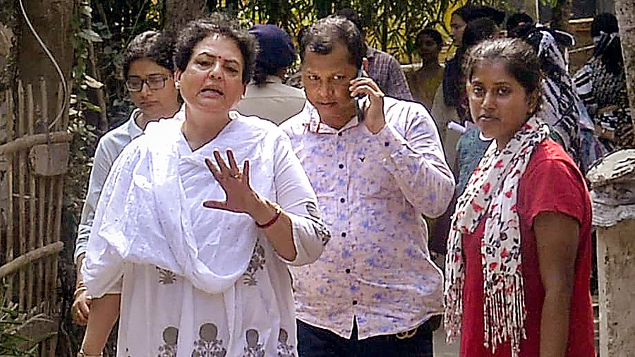 <div class="paragraphs"><p>National Commission for Women Chairperson Rekha Sharma during a visit to Sandeshkhali, in North 24 Parganas district.</p></div>
