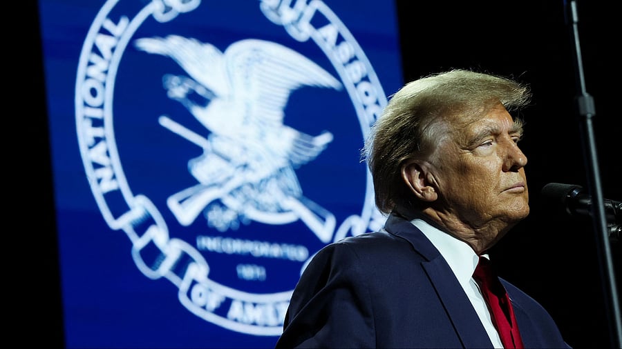 <div class="paragraphs"><p>Former US President and Republican presidential candidate Donald Trump speaks during the National Rifle Association  Presidential Forum at the Pennsylvania Farm Show Complex & Expo Center, in Harrisburg, Pennsylvania, US, February 9, 2024. </p></div>