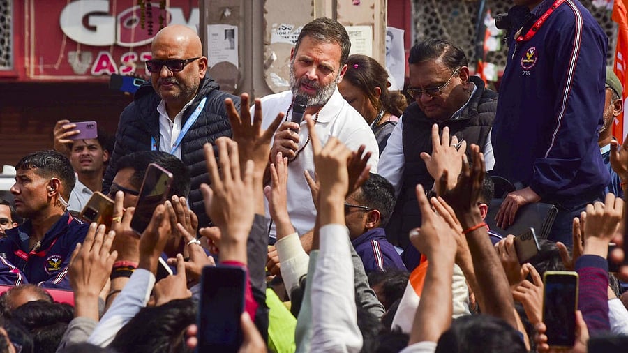 <div class="paragraphs"><p>Congress leader Rahul Gandhi with party leader Ajai Rai during the Bharat Jodo Nyay Yatra, in Varanasi, Saturday, February 17, 2024.</p></div>