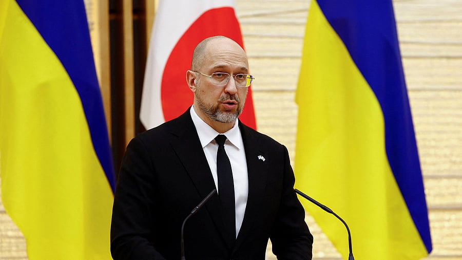 <div class="paragraphs"><p>Ukraine's Prime Minister Denys Shmyhal attends their joint press briefing with Japanese Prime Minister Fumio Kishida after their joint press briefing as a part of the Japan-Ukraine Conference for Promotion of Economic Growth and Reconstruction at Kishida's official residence in Tokyo, Japan.</p></div>