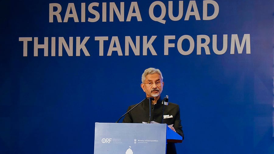 <div class="paragraphs"><p>External Affairs Minister S Jaishankar addresses the inaugural Quad Think Tank Forum on the sidelines of the Raisina Dialogue 2024, in New Delhi, Saturday, Feb. 24, 2024. </p></div>