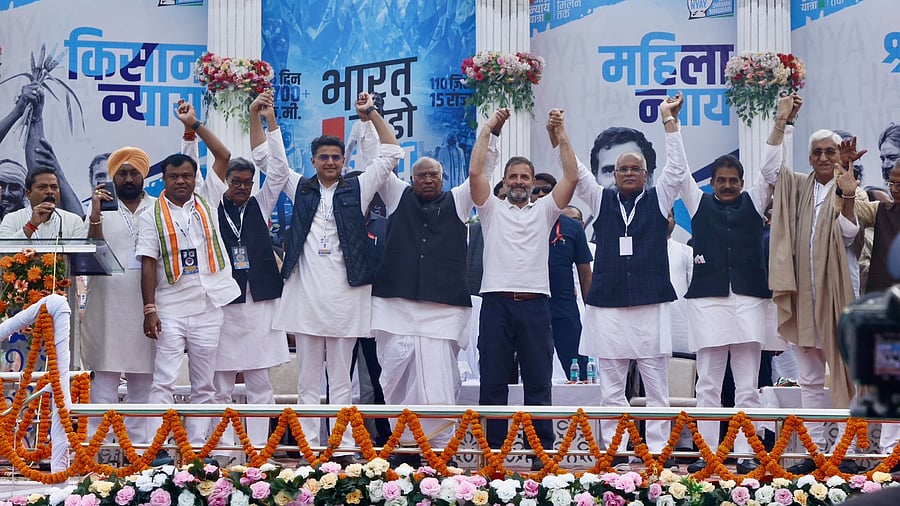 <div class="paragraphs"><p>Congress leaders including Rahul Gandhi, Sachin Pilot, Bhupesh Baghel during the Bharat Jodo Yatra in Chhattisgarh's Ambikapura on Tuesday.&nbsp;</p></div>