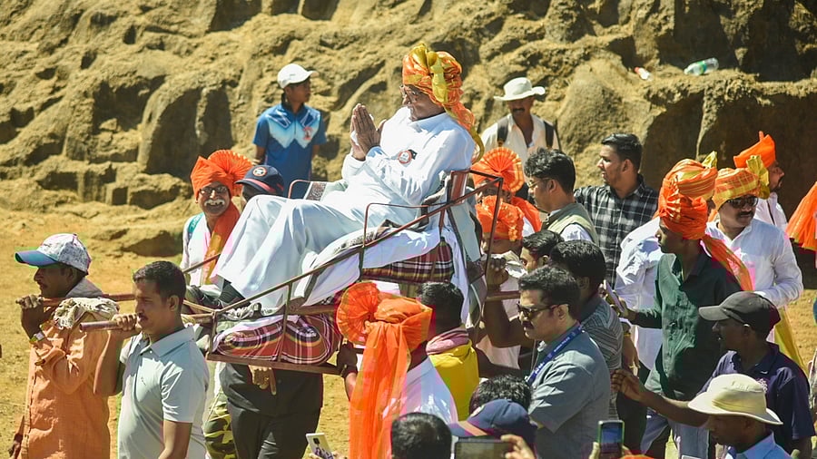 <div class="paragraphs"><p>NCP (Sharadchandra Pawar) chief Sharad Pawar during the launch of party's new symbol, at Raigad Fort, in Raigad district, Saturday, February 24, 2024. </p></div>