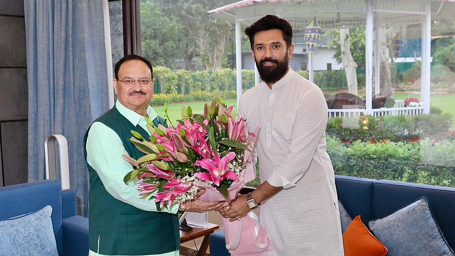 <div class="paragraphs"><p>BJP chief J P Nadda (L) and  LJP (Ram Vilas) chief Chirag Paswan (R) during their meeting in Delhi, March 13, 2024.</p></div>