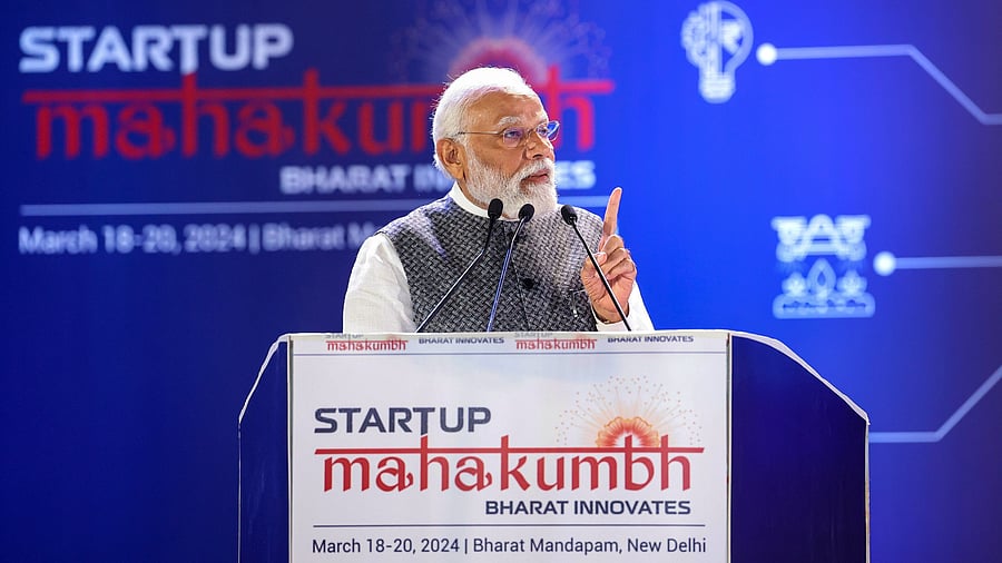 <div class="paragraphs"><p>Prime Minister Narendra Modi addresses the 'Startup Mahakumbh' at the Bharat Mandapam, in New Delhi, Wednesday, March 20, 2024</p></div>