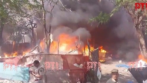 <div class="paragraphs"><p>Screengrab of video showing Rewari slum fire.</p></div>