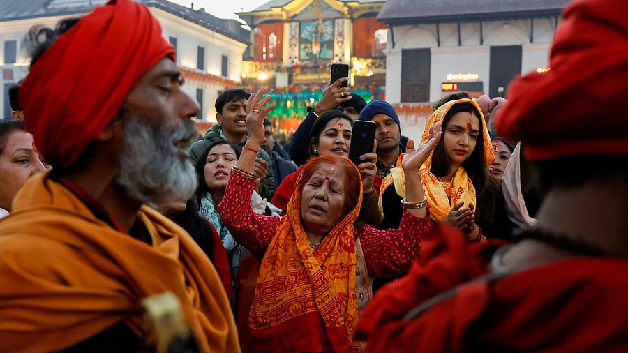 <div class="paragraphs"><p>Devotees sing and dance as they chant religious songs while offering prayers on the premises of Pashupatinath Temple, during the Shivaratri festival, in Kathmandu, Nepal, March 8, 2024.</p></div>