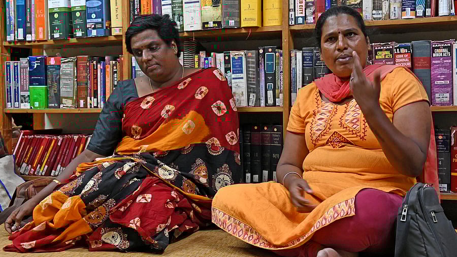 <div class="paragraphs"><p>Activists Uma and Chandini talk about housing and livelihood at Alternative Law Forum on Saturday. </p></div>