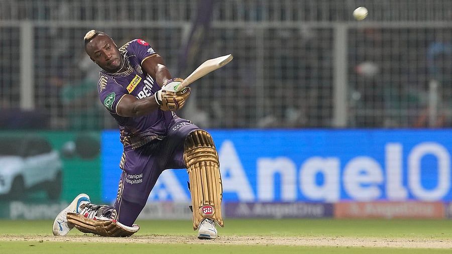 <div class="paragraphs"><p>Kolkata: Kolkata Knight Riders Andre Russell plays a shot during the Indian Premier League (IPL) 2024 T20 cricket match between Kolkata Knight Riders and Sunrisers Hyderabad, at the Eden Gardens Stadium, in Kolkata, Saturday, March 23, 2024.</p></div>