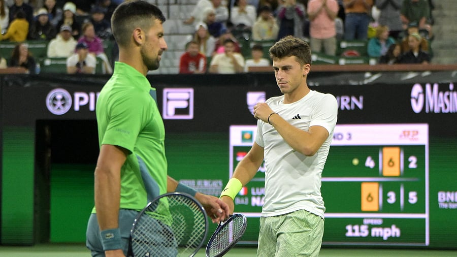 <div class="paragraphs"><p>World number one Novak&nbsp;Djokovic and Luca&nbsp;Nardi in action during their third round match in the BNP Paribas Open at the Indian Wells Tennis Garden, California on Monday, March 11, 2024.</p></div>