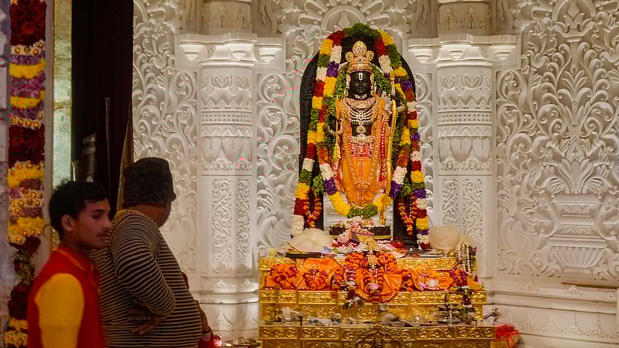 <div class="paragraphs"><p>The idol of Ram Lalla after the 'Pran Pratishtha' ceremony of the Ram Mandir, in Ayodhya, Monday, Jan. 22, 2024.</p></div>