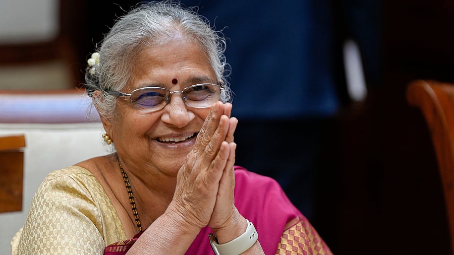 <div class="paragraphs"><p>Philanthropist and author Sudha Murty during her oath ceremony as Rajya Sabha MP, at Parliament House in New Delhi, Thursday, March 14, 2024.</p></div>