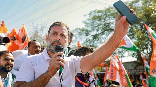 <div class="paragraphs"><p>Congress leader Rahul Gandhi addresses supporters during the Bharat Jodo Nyay Yatra, in Shajapur, Madhya Pradesh, Tuesday, March 5, 2024.</p></div>