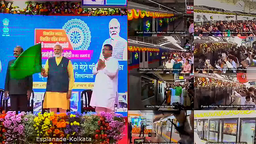 <div class="paragraphs"><p> Prime Minister Narendra Modi during the inauguration and foundation stone laying ceremony of various developmental projects, in Kolkata.</p></div>