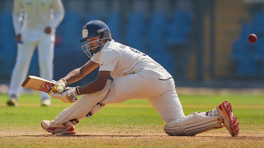 <div class="paragraphs"><p> Musheer Khan playing a shot during the third day of the Ranji Trophy final match between Mumbai and Vidarbha, at Wankhede Stadium in Mumbai, </p></div>