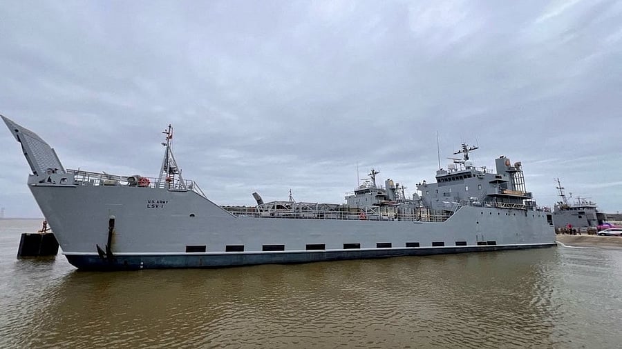 <div class="paragraphs"><p>US Army Vessel, 3rd Expeditionary Sustainment Command, XVIII Airborne Corps departs en route to the Eastern Mediterranean after President Biden announced the US would provide humanitarian assistance to Gaza by sea.</p></div>